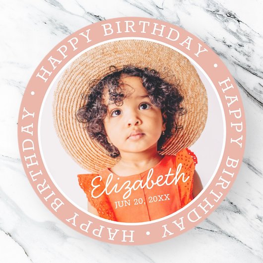 Happy Birthday Modern Preppy Aangepaste Foto  Ronde Sticker