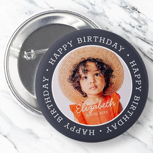 Happy Birthday Modern Preppy Custom Photo Ronde Button 5,7 Cm