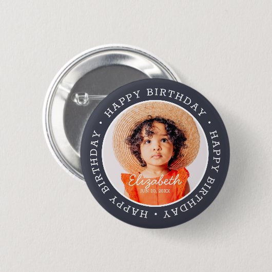 Happy Birthday Modern Preppy Custom Photo Ronde Button 5,7 Cm (Voorkant /achterkant)