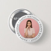 Happy Birthday Modern Simple Custom Photo Classic Ronde Button 5,7 Cm (Voorkant /achterkant)
