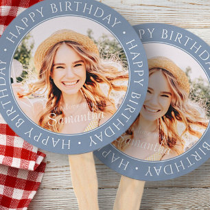 Happy Birthday Modern Simple Custom Photo Hand Fan Handwaaier