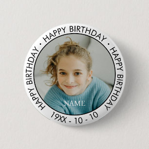 Happy Birthday Modern Simple Custom Photo Ronde Button 5,7 Cm