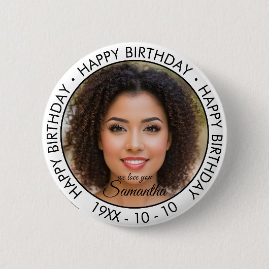 Happy Birthday Modern Simple Custom Photo Ronde Button 5,7 Cm (Voorkant)