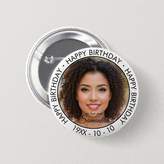 Happy Birthday Modern Simple Custom Photo Ronde Button 5,7 Cm (Voorkant /achterkant)