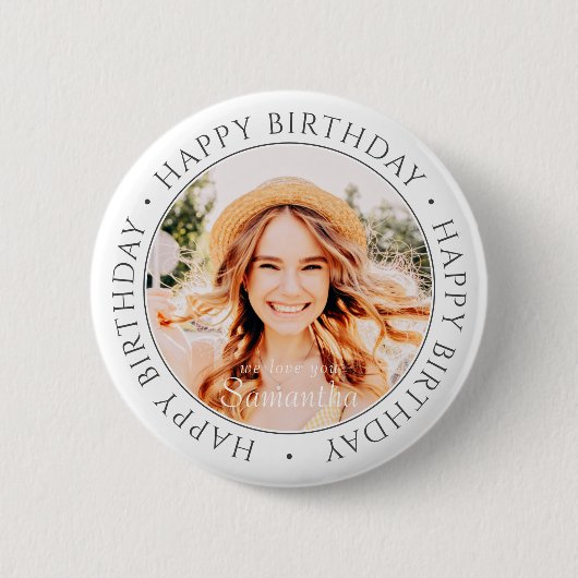Happy Birthday Modern Simple Custom Photo Ronde Button 5,7 Cm (Voorkant)