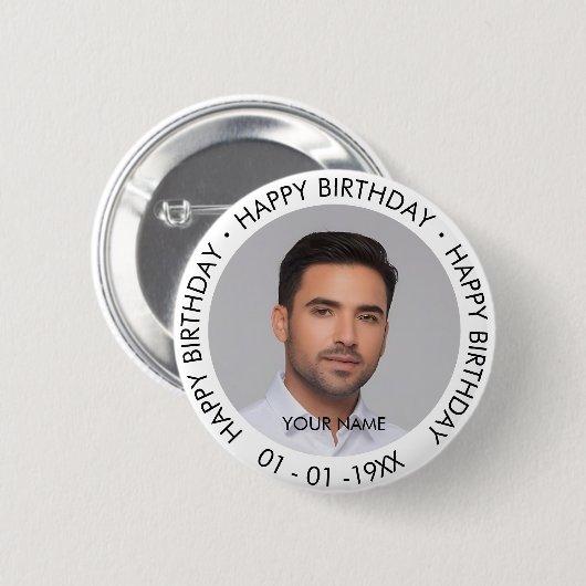 Happy Birthday Modern Simple Custom Photo Ronde Button 5,7 Cm (Voorkant /achterkant)