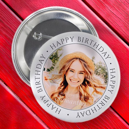 Happy Birthday Modern Simple Custom Photo Ronde Button 5,7 Cm