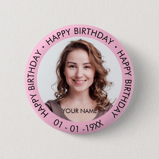 Happy Birthday Modern Simple Custom Photo Ronde Button 5,7 Cm (Voorkant)