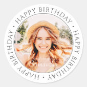 Happy Birthday Modern Simple Custom Photo Ronde Sticker (Voorkant)