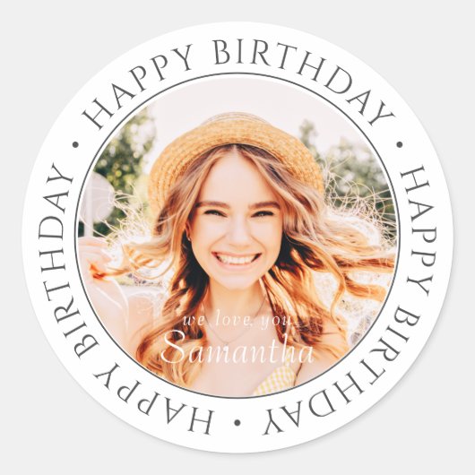 Happy Birthday Modern Simple Custom Photo Ronde Sticker (Voorkant)