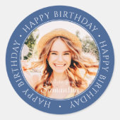 Happy Birthday Modern Simple Custom Photo Ronde Sticker (Voorkant)