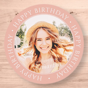 Happy Birthday Modern Simple Custom Photo Ronde Sticker