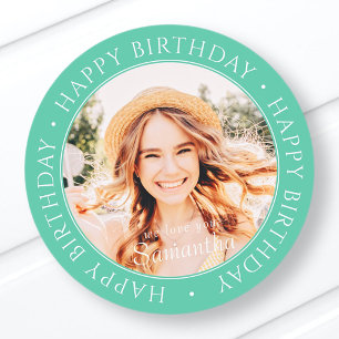 Happy Birthday Modern Simple Custom Photo Ronde Sticker
