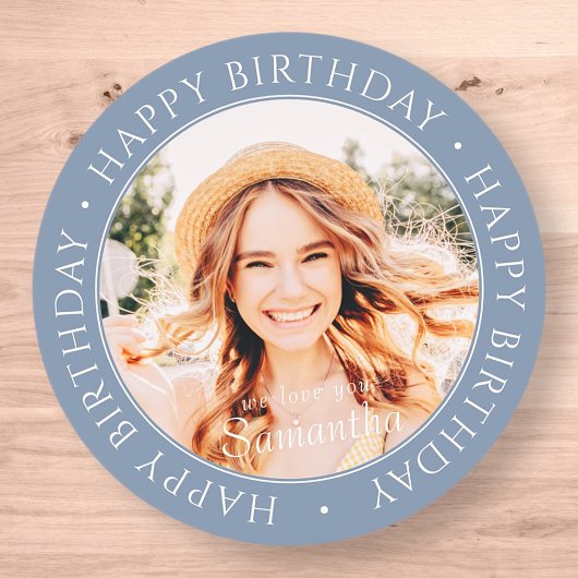 Happy Birthday Modern Simple Custom Photo Ronde Sticker