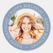 Happy Birthday Modern Simple Custom Photo Ronde Sticker (Voorkant)