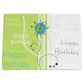 Happy Birthday Modern Simple Flower Green Groot Cadeauzakje (Voorkant)