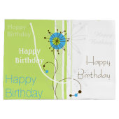 Happy Birthday Modern Simple Flower Green Groot Cadeauzakje (Achterkant)