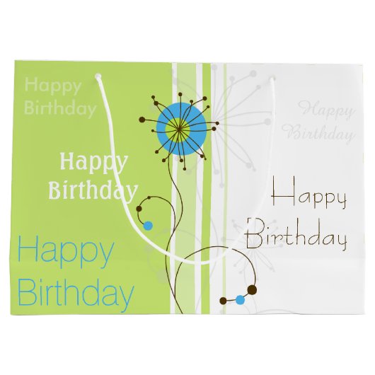 Happy Birthday Modern Simple Flower Green Groot Cadeauzakje (Achterkant)