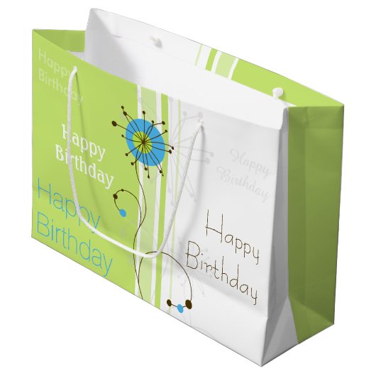 Happy Birthday Modern Simple Flower Green Groot Cadeauzakje (Voorkant Gekanteld)
