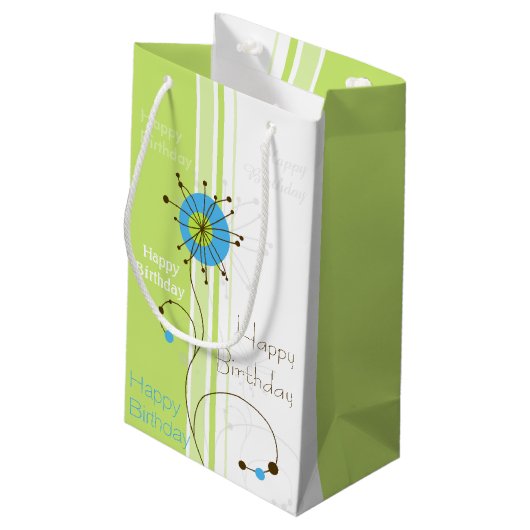 Happy Birthday Modern Simple Flower Green Klein Cadeauzakje (Achterkant Gekanteld)
