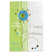 Happy Birthday Modern Simple Flower Green Medium Cadeauzakje (Voorkant)