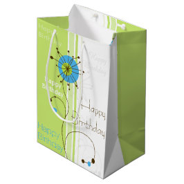 Happy Birthday Modern Simple Flower Green Medium Cadeauzakje