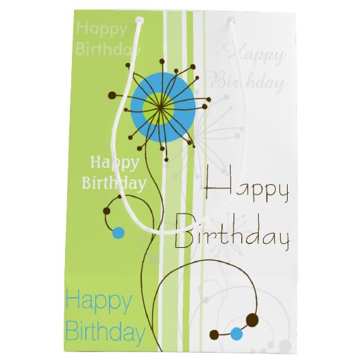 Happy Birthday Modern Simple Flower Green Medium Cadeauzakje (Achterkant)