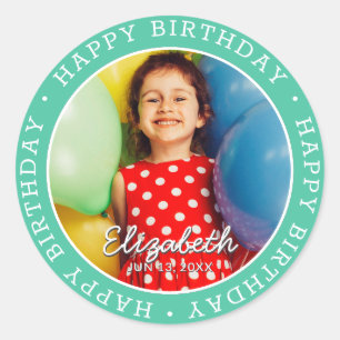 Happy Birthday Modern Simple Preppy Fun Foto Ronde Sticker