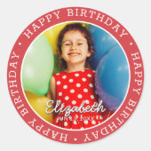 Happy Birthday Modern Simple Preppy Fun Foto Ronde Sticker (Voorkant)
