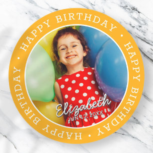 Happy Birthday Modern Simple Preppy Fun Foto Ronde Sticker