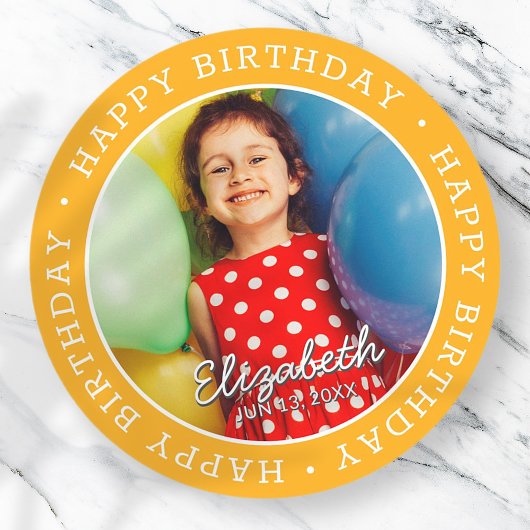 Happy Birthday Modern Simple Preppy Fun Foto Ronde Sticker