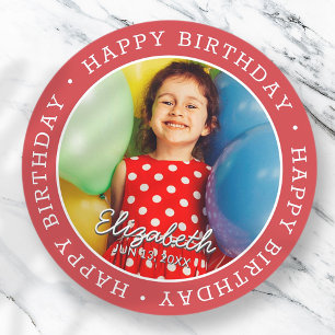 Happy Birthday Modern Simple Preppy Fun Foto Ronde Sticker