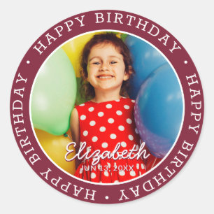 Happy Birthday Modern Simple Preppy Fun Foto Ronde Sticker