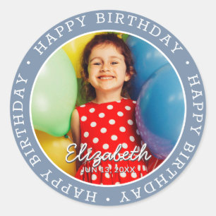 Happy Birthday Modern Simple Preppy Fun Foto Ronde Sticker