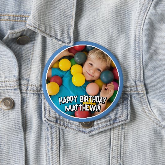 Happy Birthday Modern Simple Star Foto Ronde Button 4,0 Cm (In situ)