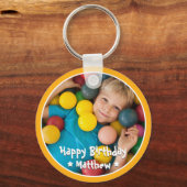 Happy Birthday Modern Simple Star Foto Sleutelhanger (Voorkant)