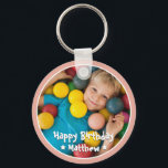Happy Birthday Modern Simple Star Foto Sleutelhanger<br><div class="desc">Dit eenvoudige en moderne ontwerp is samengesteld uit serif typografie en voegt een douanefoto toe.</div>