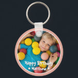 Happy Birthday Modern Simple Star Foto Sleutelhanger<br><div class="desc">Dit eenvoudige en moderne ontwerp is samengesteld uit serif typografie en voegt een douanefoto toe.</div>
