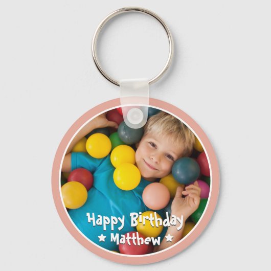 Happy Birthday Modern Simple Star Foto Sleutelhanger (Voorkant)