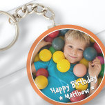 Happy Birthday Modern Simple Star Foto Sleutelhanger<br><div class="desc">Dit eenvoudige en moderne ontwerp is samengesteld uit serif typografie en voegt een douanefoto toe.</div>