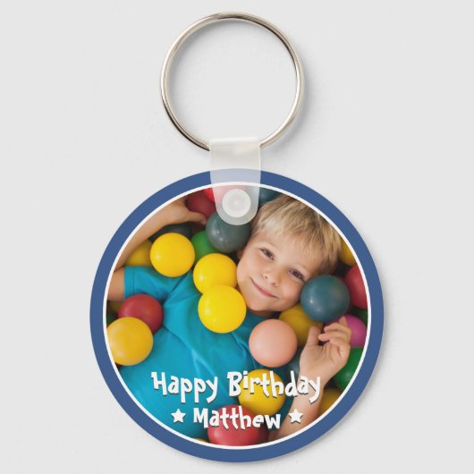 Happy Birthday Modern Simple Star Foto Sleutelhanger (Voorkant)