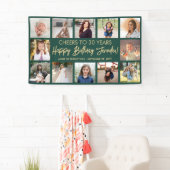 Happy Birthday Moderne fotocollage Groen en Goud Spandoek (Insitu)