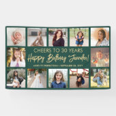 Happy Birthday Moderne fotocollage Groen en Goud Spandoek (Horizontaal)