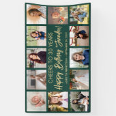 Happy Birthday Moderne fotocollage Groen en Goud Spandoek (Verticaal)