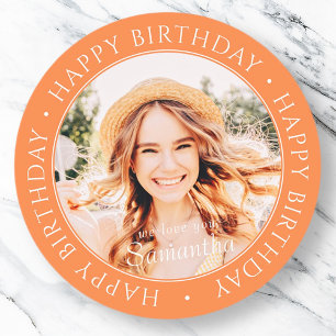 Happy Birthday Moderne Simple Custom Photo Ronde Sticker
