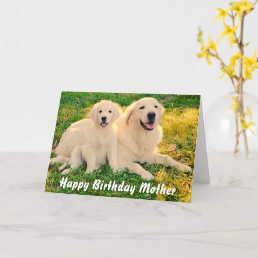 Happy Birthday Moeder Cute Golden Retriever Hogs Kaart (Gele Bloem)