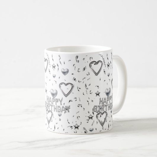Happy Birthday Mok Silver Hearts (Voorkant rechts)