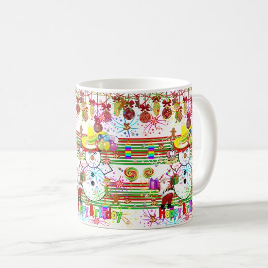 Happy Birthday Mok Snowman Santa Claus (Voorkant rechts)