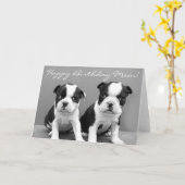 Happy Birthday Mom Boston Terrier Puppies kaart (Gele Bloem)