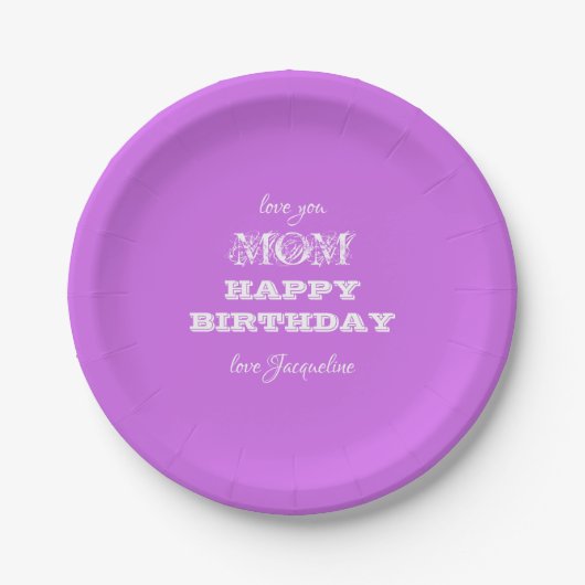 Happy Birthday Mom Chic Script Elegant Violet Papieren Bordje (Voorkant)